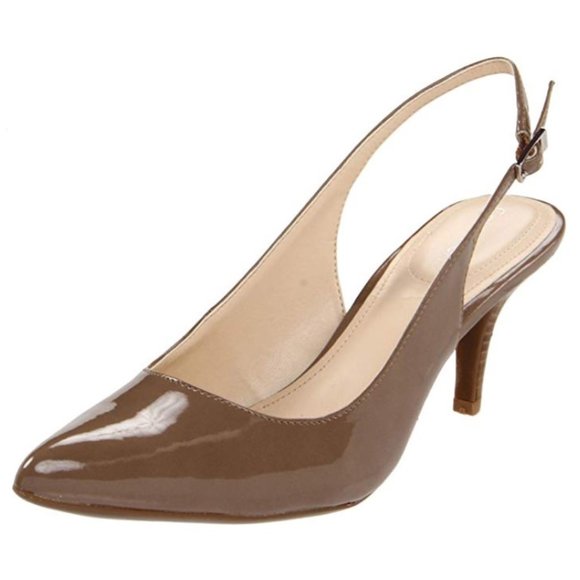 Calvin Klein Abbie Patent Taupe Slingback Pumps - Picture 1 of 6